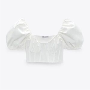 Zara White Puff Sleeve crop top